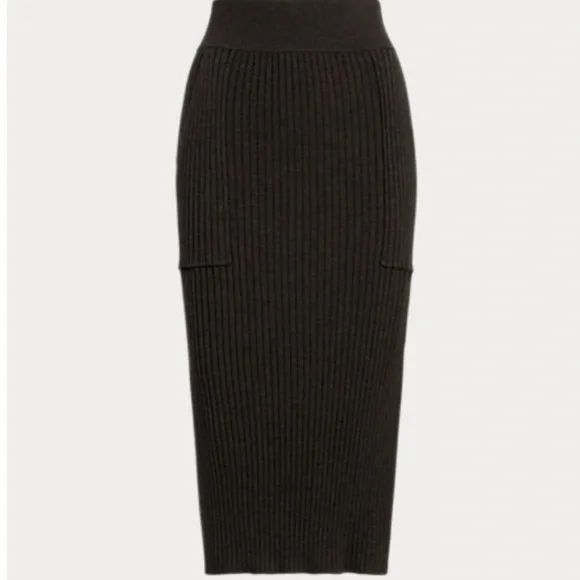 POLO RALPH LAUREN SLIM RIB-KNIT TWO PIECE SET W/BOATNECK TOP & MIDI SKIRT SIZE S - Picture 9 of 10